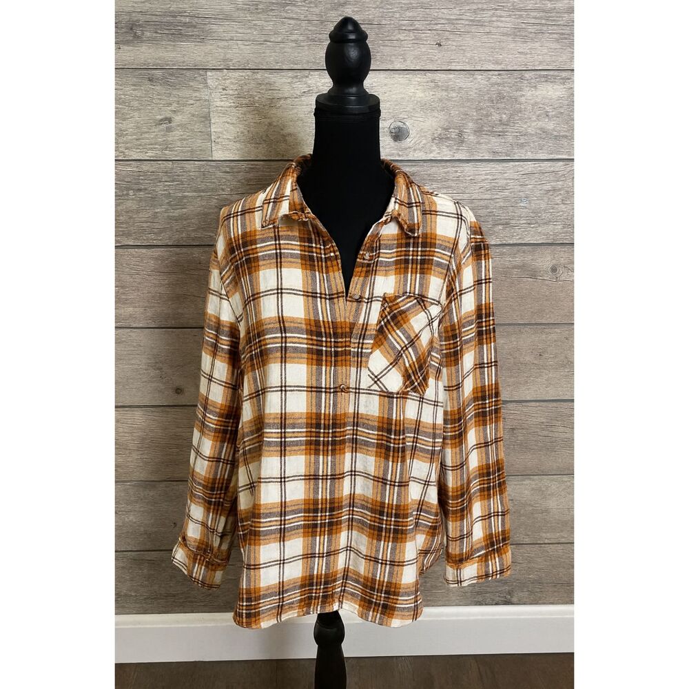 Womens Plaid Flannel Shirt Long Sleeve Button Front Casual Soft Fall Western